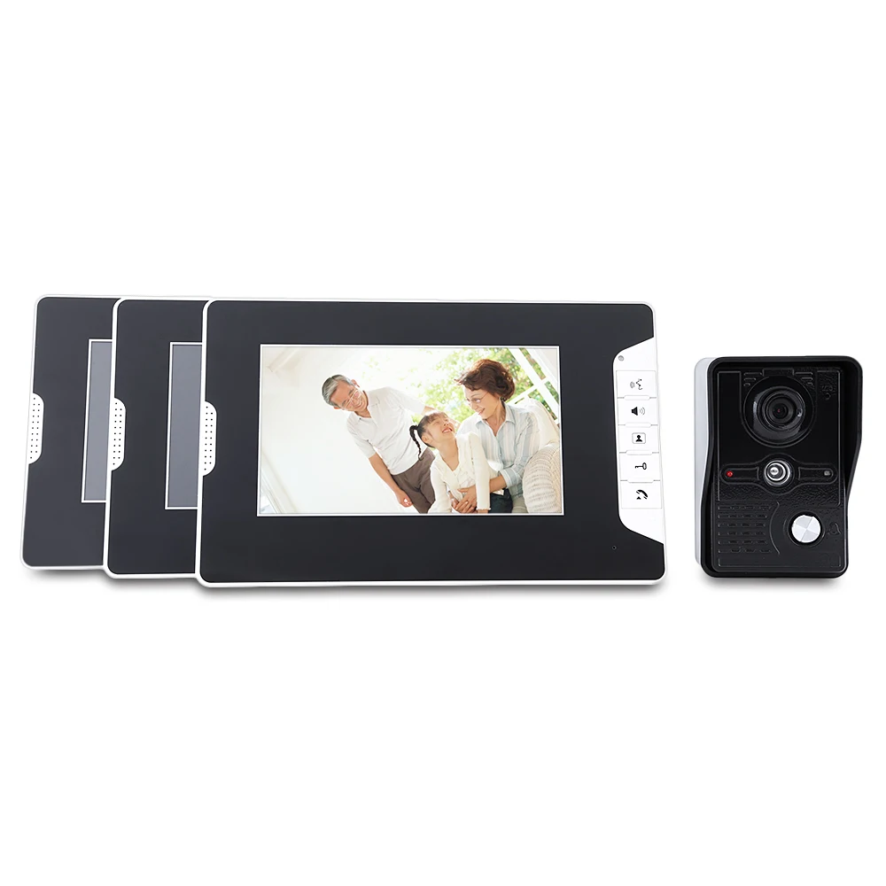 

Waterproof Fimei 7'' Door Bell Night Vision TFT Color LCD Video Doorbell Wired Intercom System with 1 Camera 3 Monitor For Home