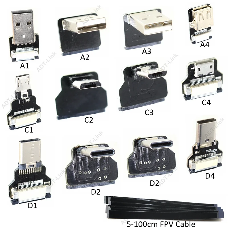 

FPV Monitor Standard USB Type-C Super Flat flexible FPC Charging Cable 90 Degree USB-C Micro USB Ribbon Cable AV output Cord