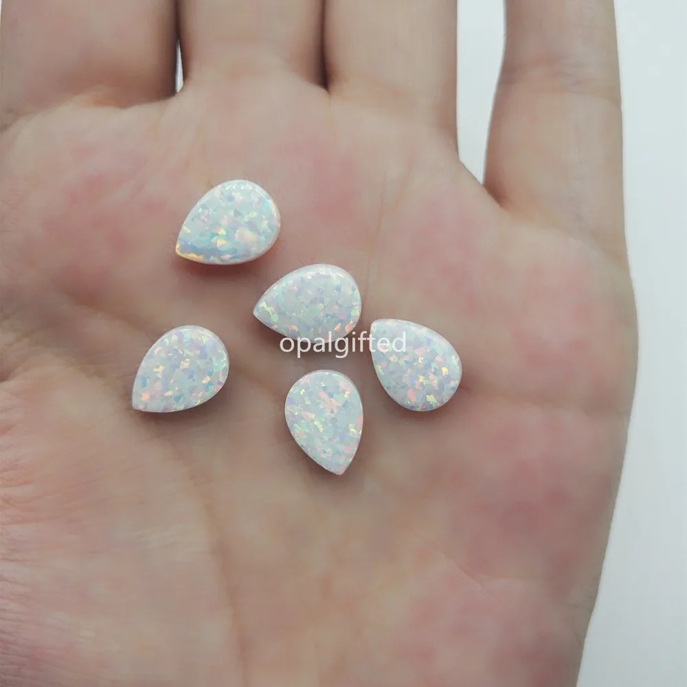 5pcs Free Shipping Synthetic 8*11mm White Pear Opal /Drop Shape For Necklace or Bracelet with Side hole wholesale price | Украшения и