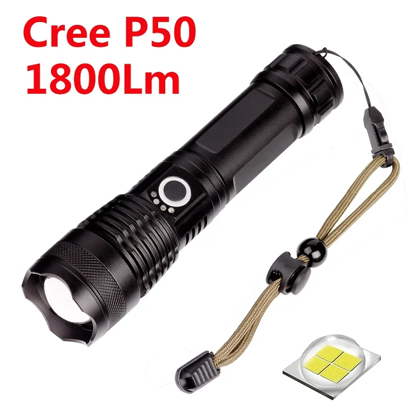 

Cree P50 LED Rechargeable Flashlight 18650/26650/AAA 1800Lm Zoomable Spotlights Outdoor Camping Fishing Bicycle Lights Lamp