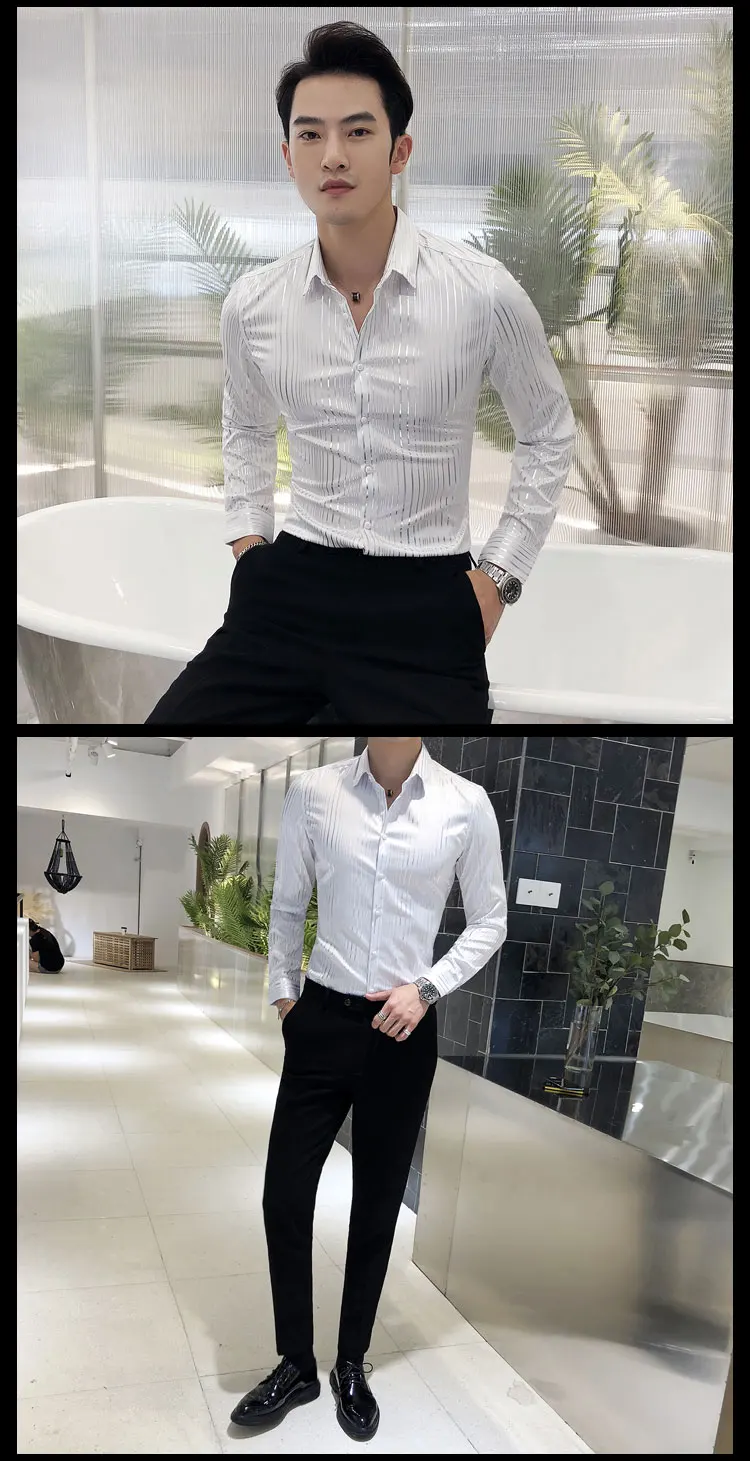 Высококачественная мода красивый Золотой Полосатый Chemise Imprim Homme Клубные Мужские Рубашки d повседневная одежда Camisas Повседневная мужская одежда Hombre