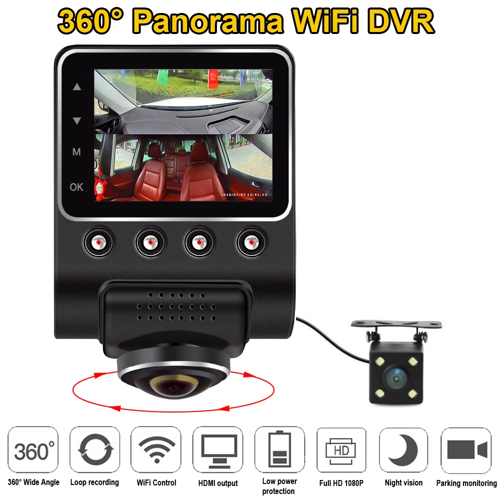 

ZUCZUG New 2.5" 360 Panoramic WiFi Car DVR Camera Full View HD 1080P Recorder Hidden Camcorder Dash Cam Night Vision Fisheye len