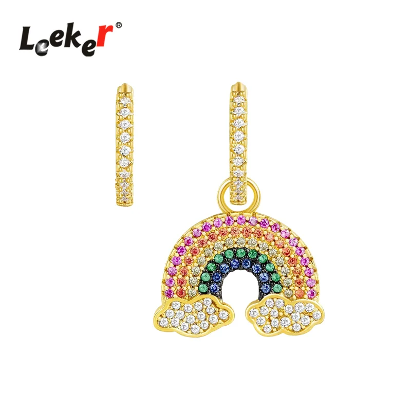 

LEEKER Unique Asymmetry Hoop Earrings Gold Silver Color Rainbow Crystal Earring Women Wedding Party Custom Jewelry 321 LK2