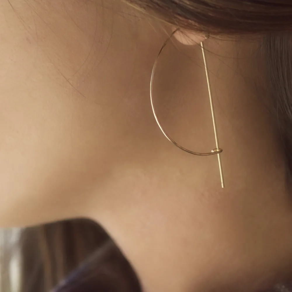 half moon earrings, wire jewelry, hoop ear, 14k gold filled hoop, silver hoop, handmade, modernist, modern, 14k gold filled, half hoop