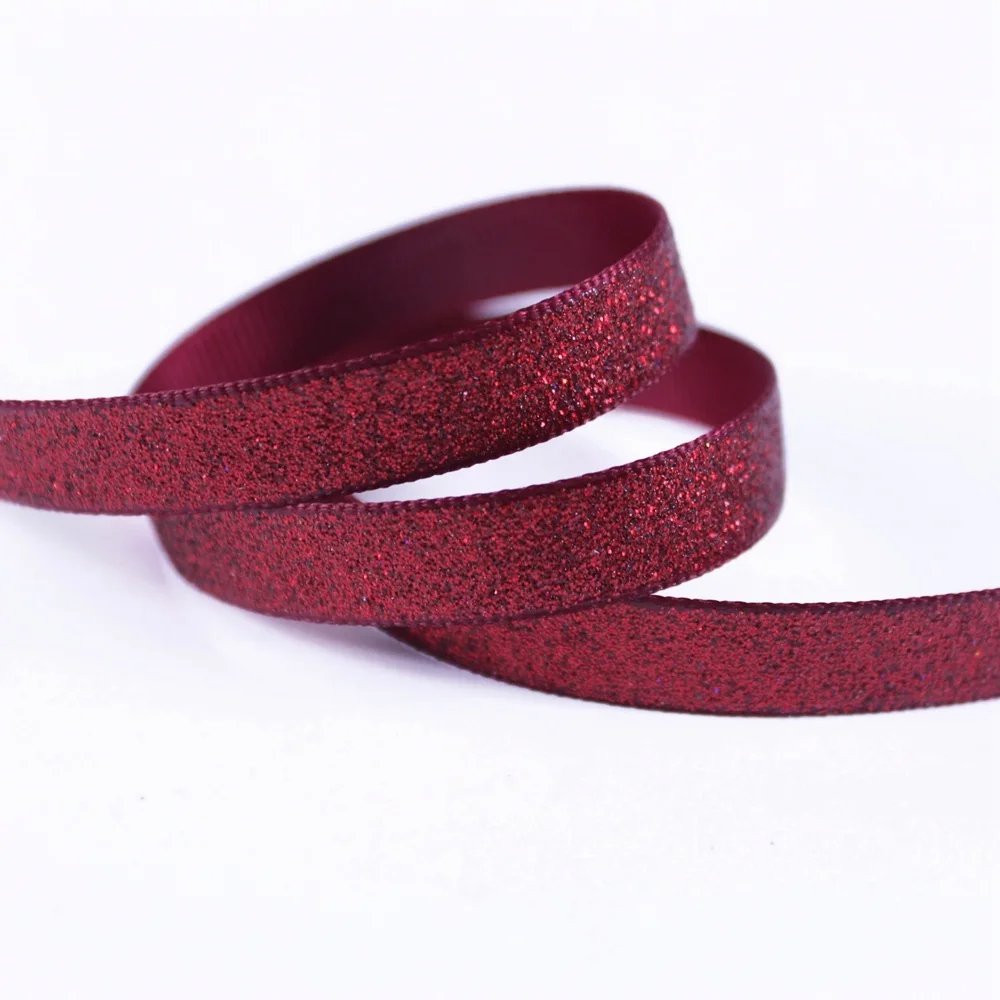

T.R RIBBON 3/8'' 9mm solid color full glitter grosgrain polyester sparkle sprayed ribbon Gift Wrap 275 wine 10yards