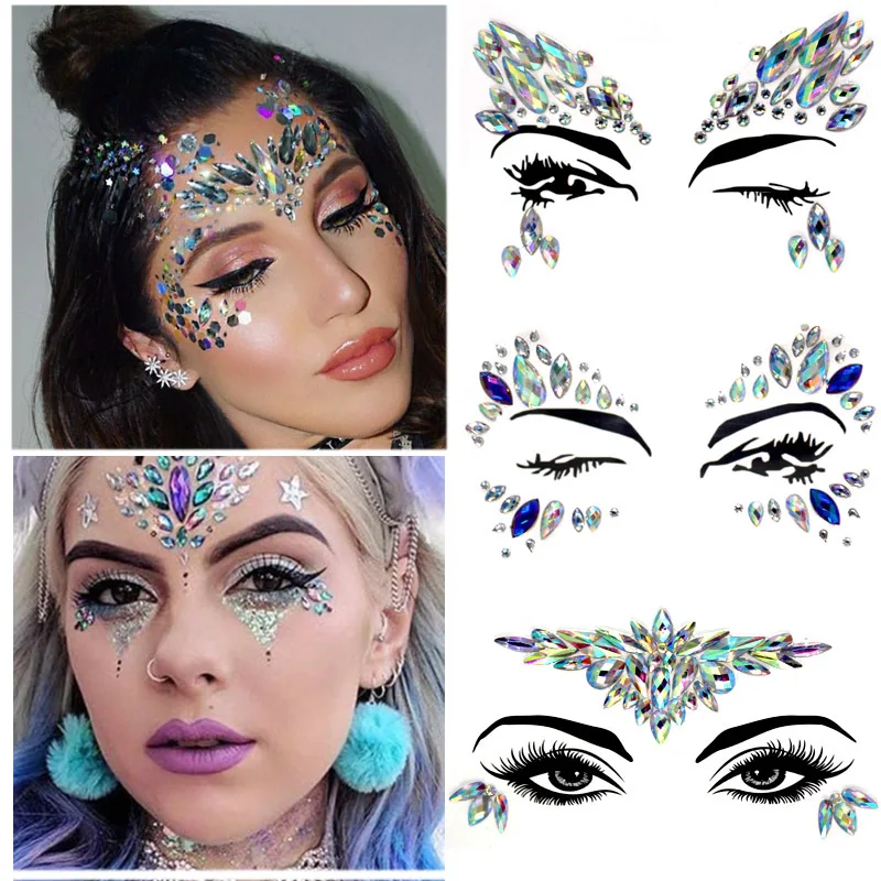 

Temporary Rhinestone Glitter Tattoo Stickers Face Jewels Gems Festival Party Makeup Body Jewels Flash Fake Temporary Tattoos
