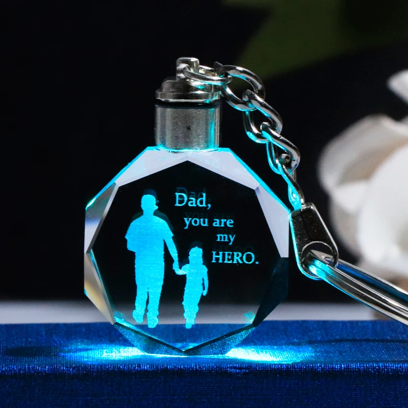 Crystal Father's Day Gift Keychain Laser Engraved Glass Key Ring Present for...