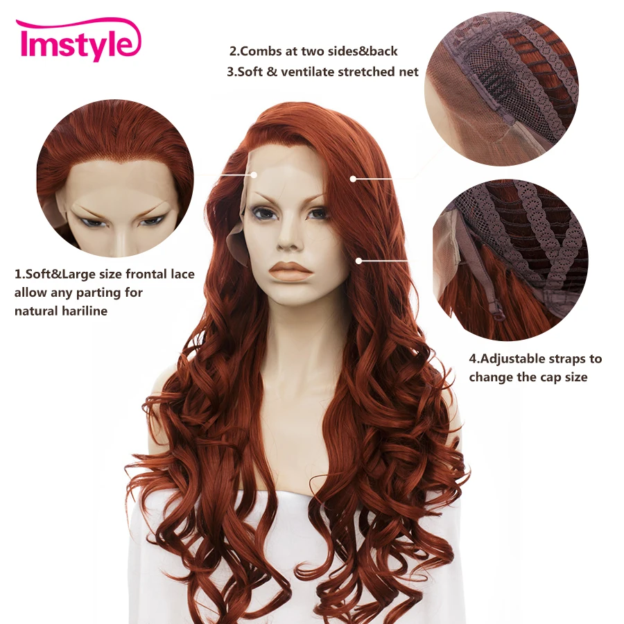 Imstyle красный парик на сетке спереди парики для женщин длинные волнистые