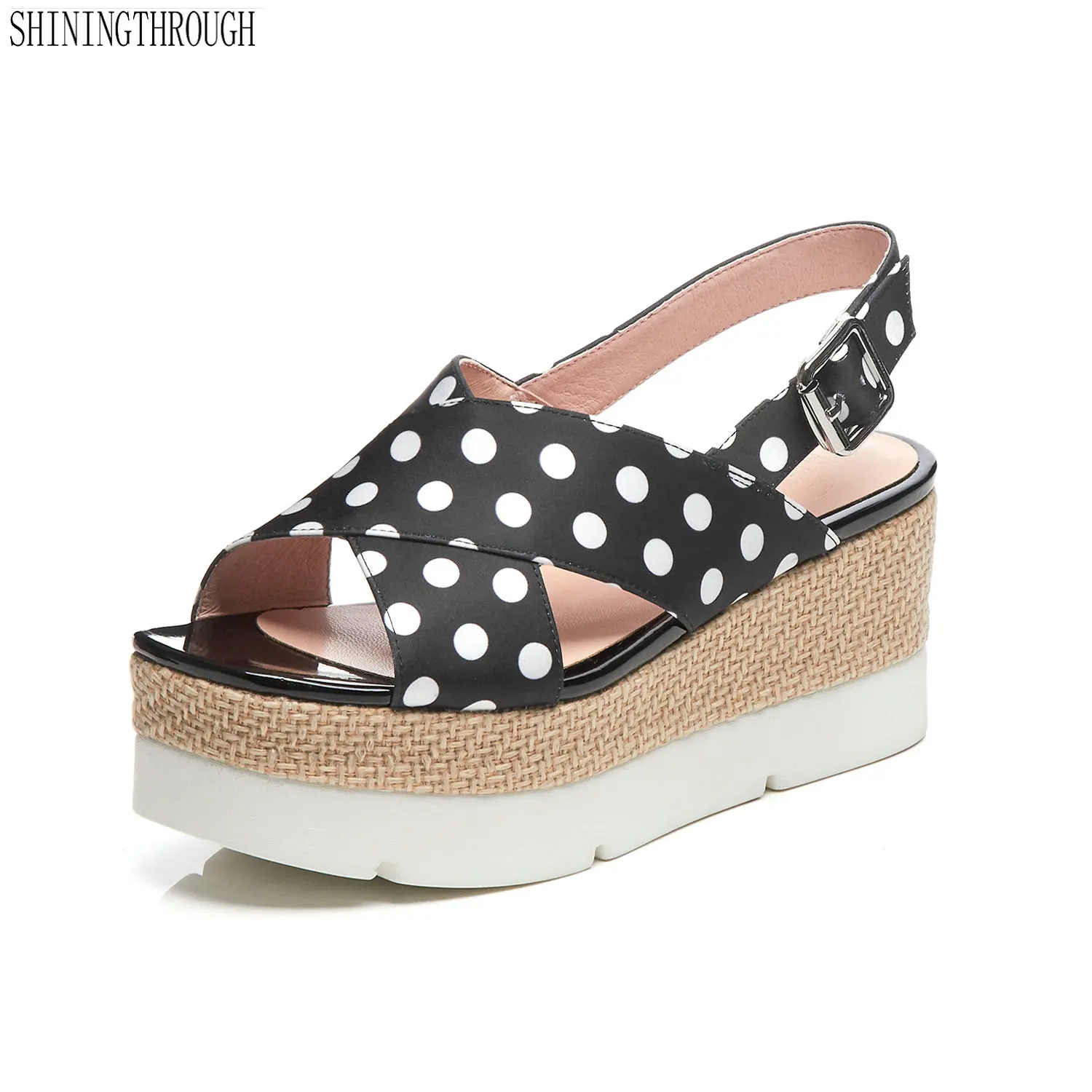 

High Heels women Sandals girl's wedges platform shoes woman Summer style silk polka dot casual Shoes Woman