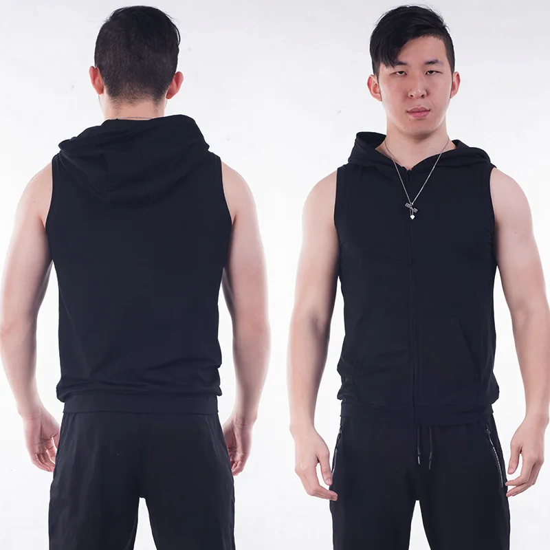 

Summer Compression Sport Vest For Men Hight Elastic Leisure Running Tank Top With Hat Outdoor Sports Sleeveless T-Shirts
