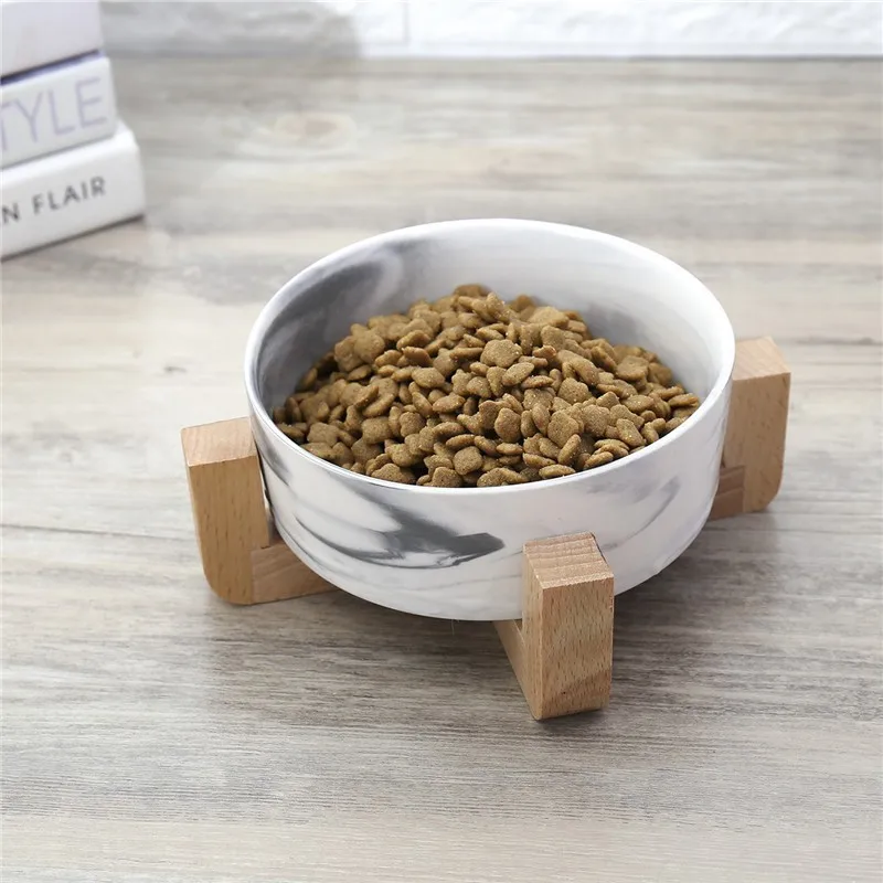 

Ceramics Dog Feeders Cat Bowl with Wooden Rack Ceramic Single Bowl Lovely Pet Food Water Drink Dishes Feeder HW033