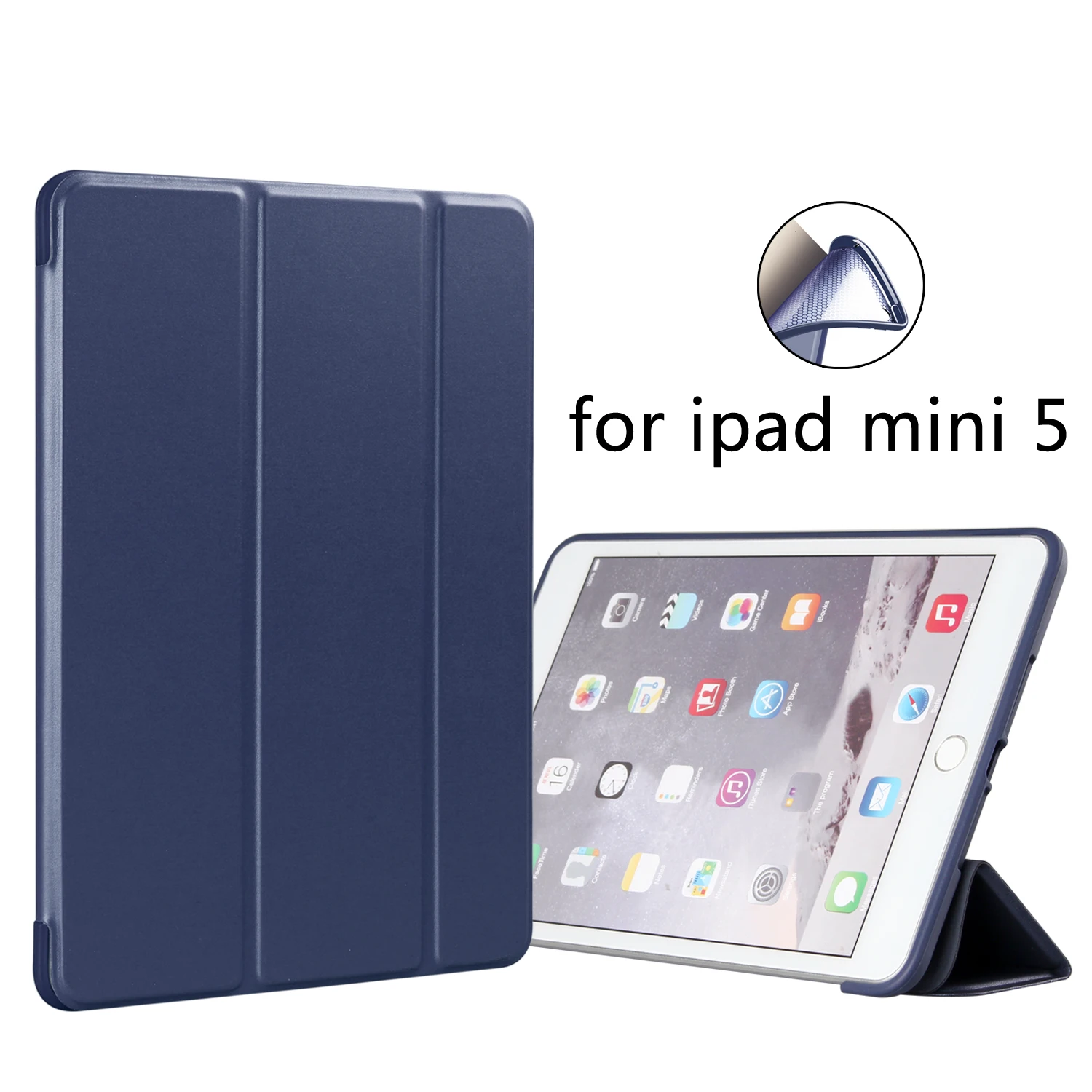 

Case For iPad Mini 5 2019 Case PU Leather Intelligent sleep function Cover for iPad Case 7.9" with Silicone Soft Back