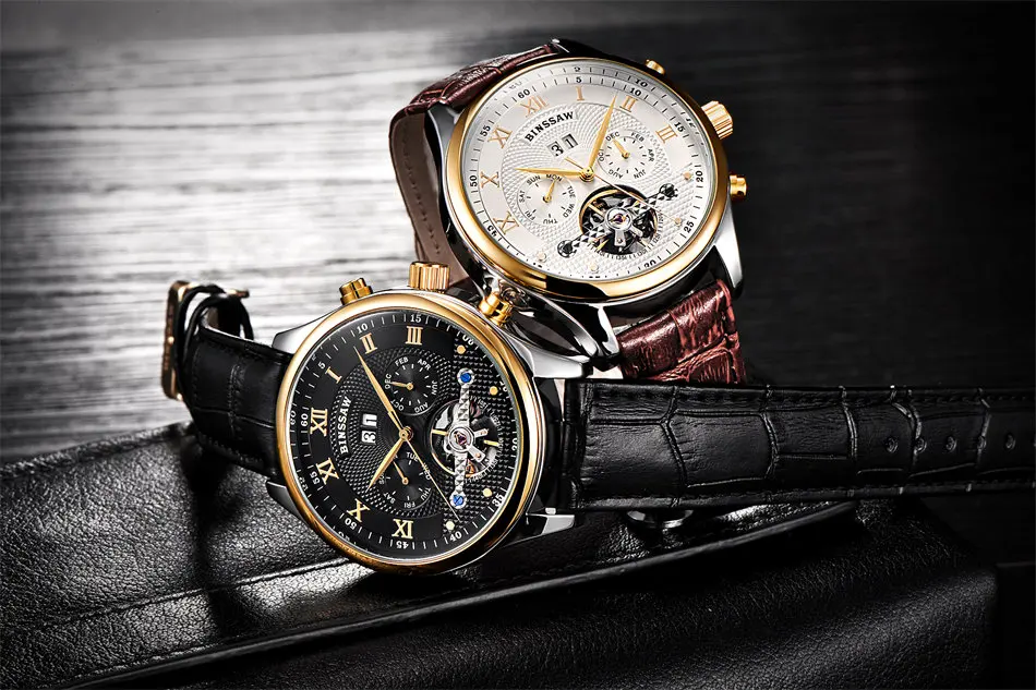 Fashion Luxury Brand BINSSAW leather Tourbillon Watch Fashion Luxury Brand BINSSAW leather Tourbillon Watch