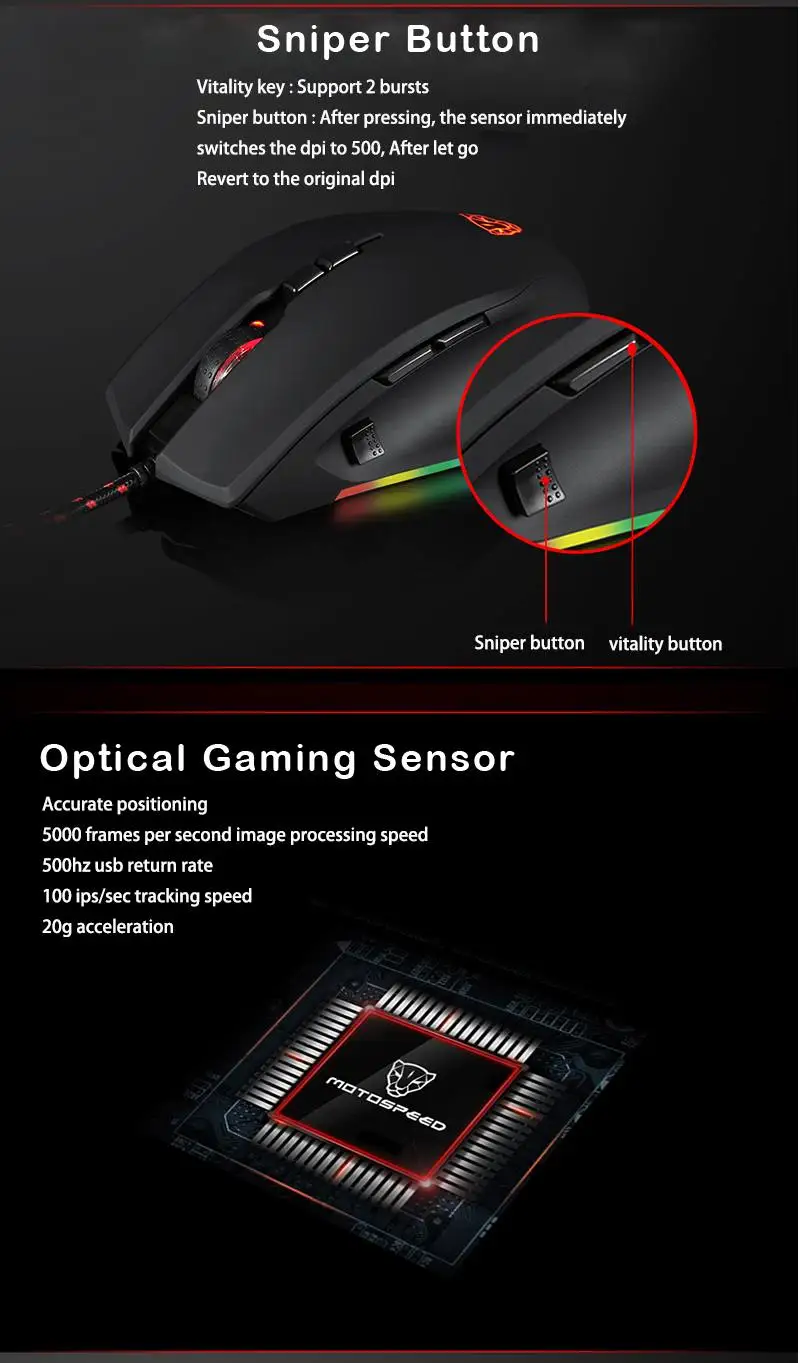 Motospeed V80 5000 dpi оптическая RGB подсветка Проводная игровая мышь USB PMW3325 эргономичная геймерская мышь для ПК ноутбука PK V30 V40 V60 V70