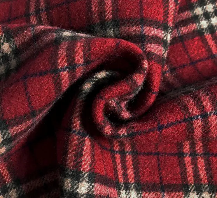 

Red double-sided vintage plaid thick wool fabric coat ,printing sewing hollandais african sequin Christmas cloak fabric A156