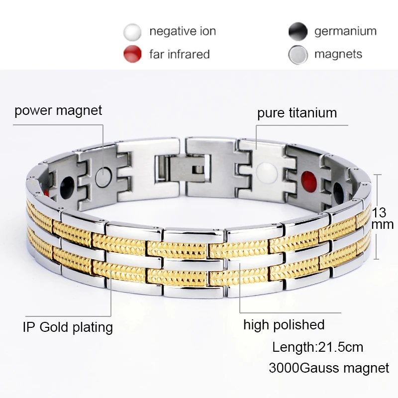 Oktrendy Bio Magnet Energy Bracelet for Men Golf Bracelets Titanium Steel Link Chain Wristband Magnetic Power Pulseira