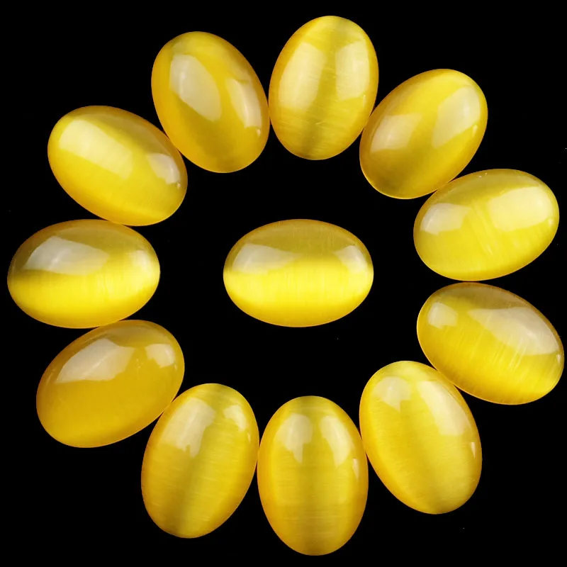 

Free Shipping YUTENG 12Pcs Yellow Cat Eye Gem Oval CAB CABOCHON 25x18x7mm SHX195