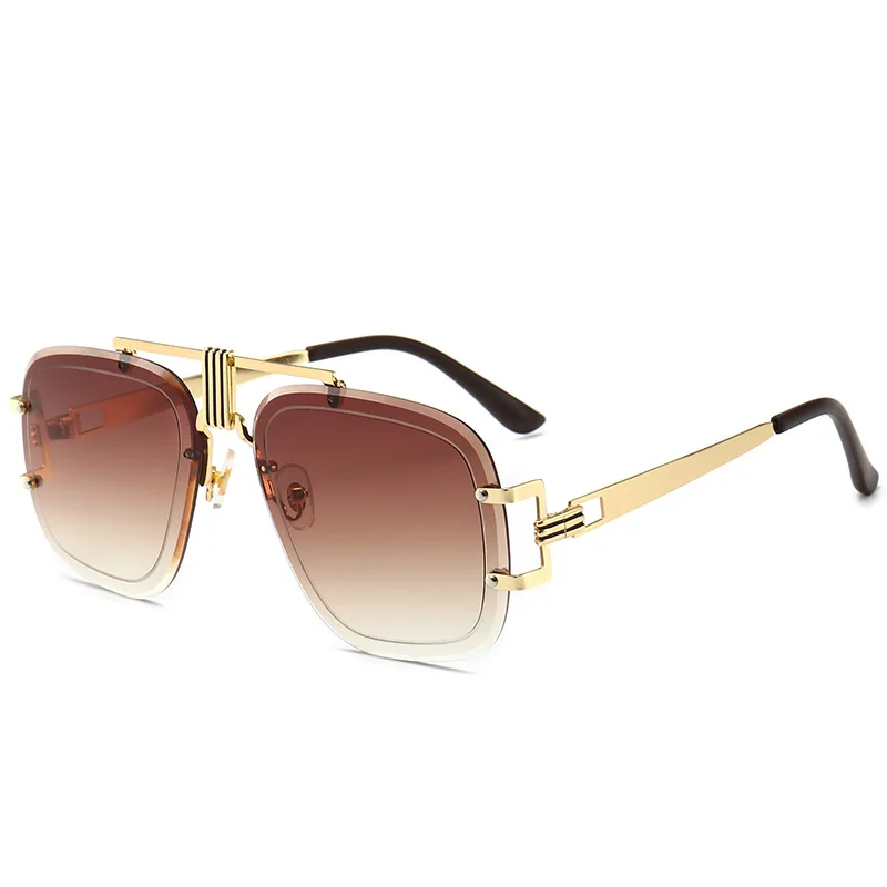Новые винтажные уникальные механические солнцезащитные очки в стиле стимпанк Модные солнцезащитные очки без оправы фирменного дизайна Oculos De Sol UV400 - Цвет линз: Brown