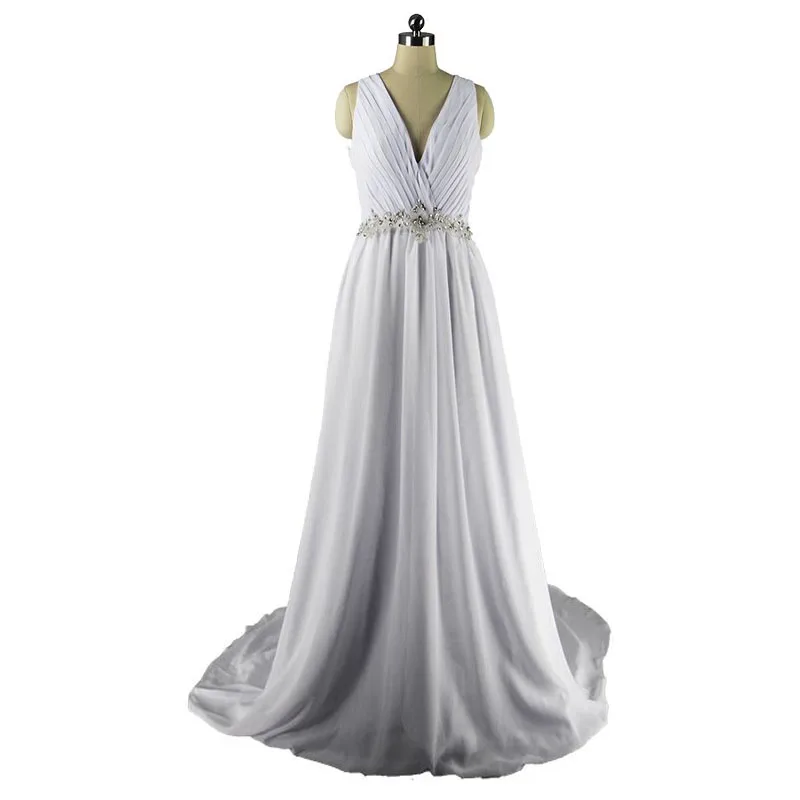 A-line V-neck Chiffon Beaded Vintage Wedding Dress