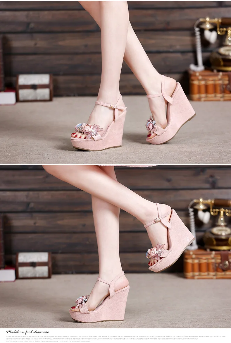 13_2019 Summer New Elegant Fashion High Heel Wedges Sandals Small Size Female Pink White Peep Toe Wedding Shoes