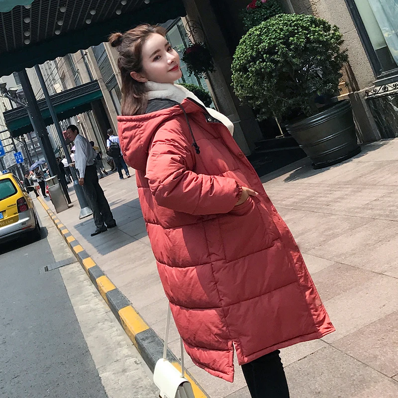 Корея Harajuku Новый 2018 бренд Для женщин Зимняя куртка хлопок длинный пуховик обе