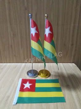 

KAFNIK,Togo Office table desk flag with gold or silver metal flagpole base 14*21cm country flag free shipping