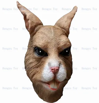 

Promotional Realistic high-quality fancy costume latex brown rabbit mask Halloween prop