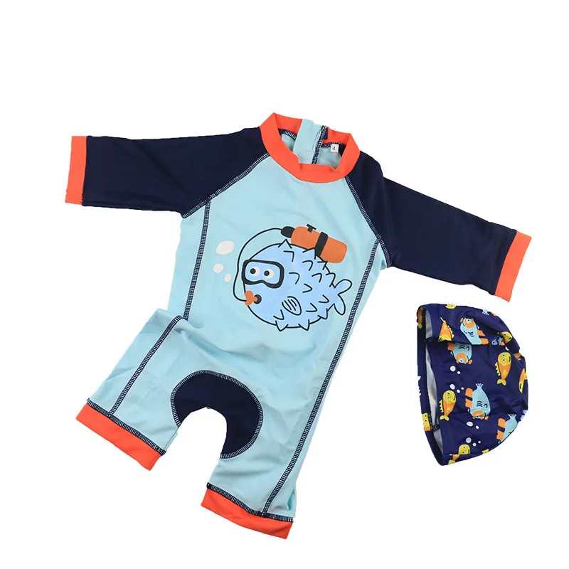 Baby Kids Boys Toddler Two Pieces Short Sleeve Cartoon Animal Quick Dry Sun Protection Swimsuit Swimwear