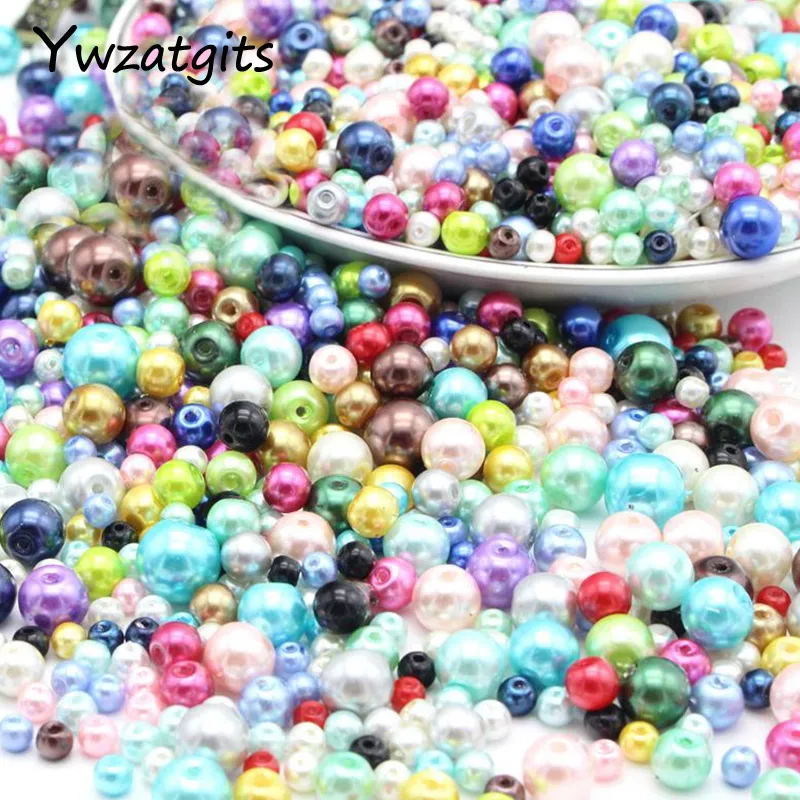50g/lot approx 90 100pcs mixed color diameter 4 10mm Glass Garment