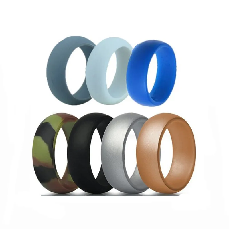 

7PCS 8MM Camouflage Rubber Silicone Ring Men Women Hypoallergenic Food Grade Silicona Crossfit Sport Finger Rings Wedding Band