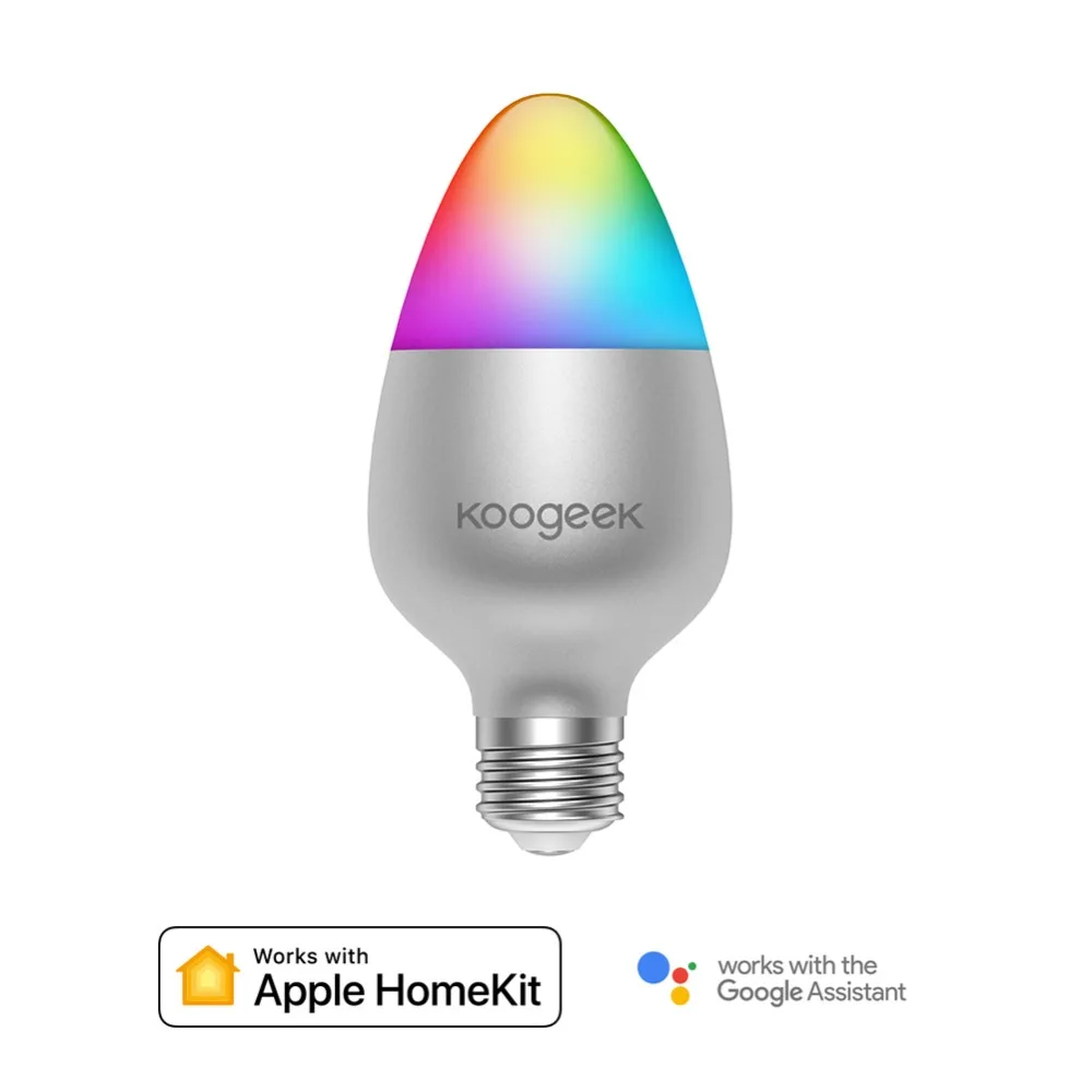 Koogeek умная Светодиодная лампа для дома E26 E27 8 Вт, изменяющий цвет, с регулируемой яркостью, WiFi светильник, совместимый с Alexa Apple HomeKit, Google Assistant