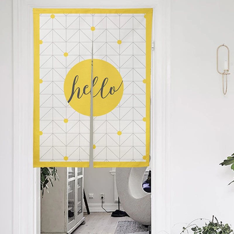 

Nordic Yellow Hello Deer Geometric Kitchen Cafe Study Curtains Simple Linen Cotton Curtain for Living Room Japanese Noren Chic