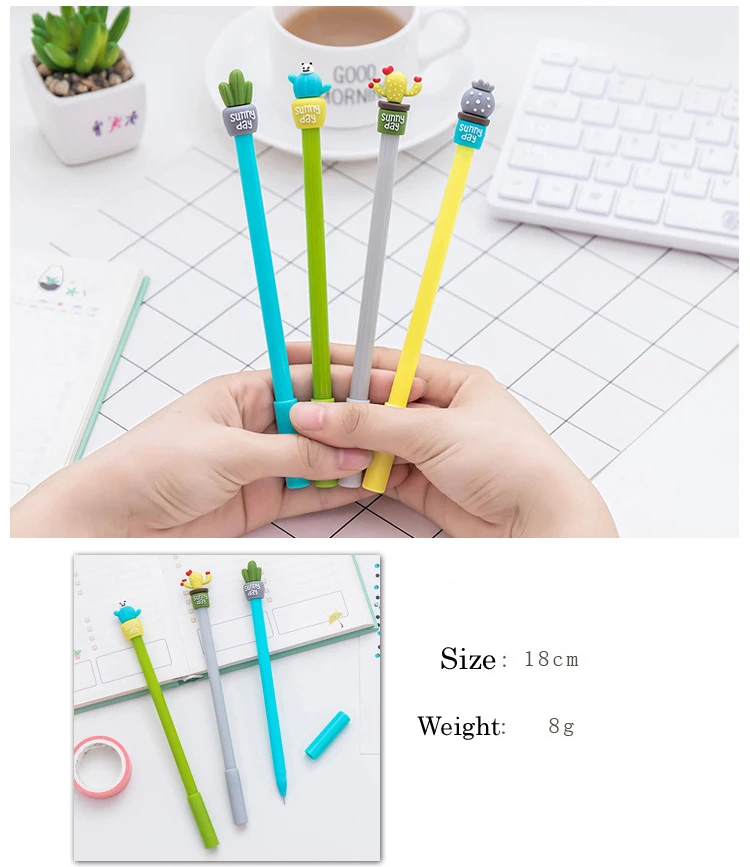 4PCS Sunny day Cactus potting gel pen Succulent plants black ink pens 0.5mm nib syring refill Stationery school supplies 04125