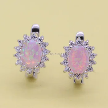 

Oval design Jewelry Pink fire opal 925 stamp Zirconia Earrings for Anniversary