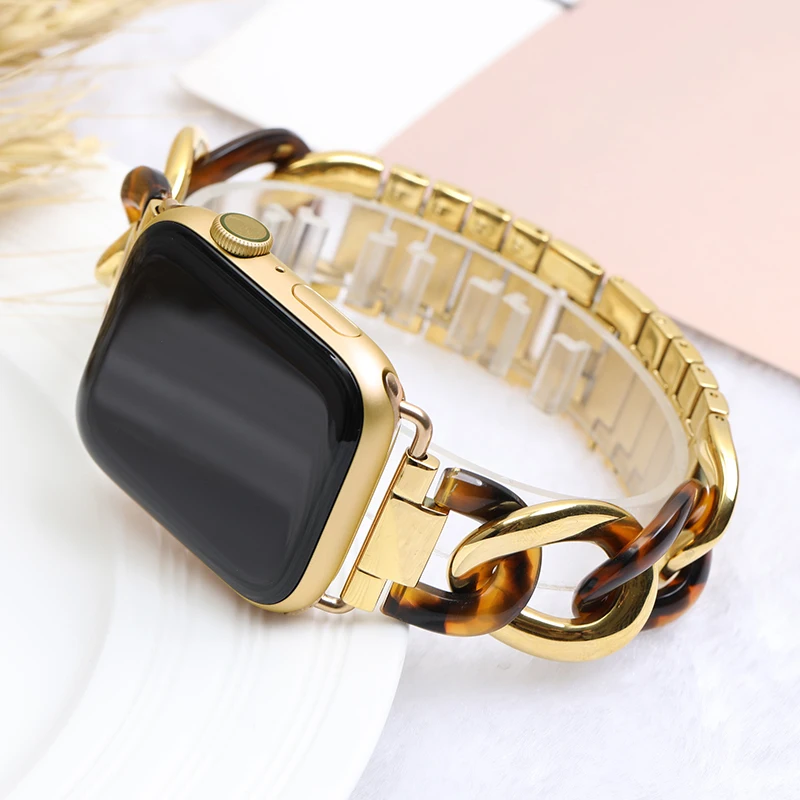 

Golden Denim Chain Design for Apple Watch Series 1 2 3 4 38MM 42MM Rubber Watchband Strap for 40MM 44MM iWatch Series4