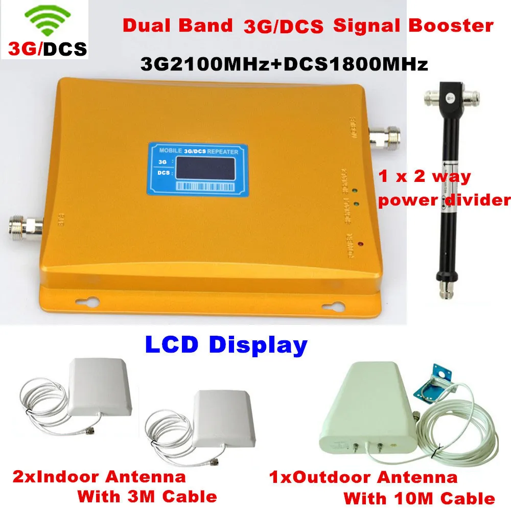 

Full sets!3G/DCS cell phone signal repeater amplifier with dual band 1800 & 3G 2100MHz + 2 pcs indoor antenna + outdoor antenna