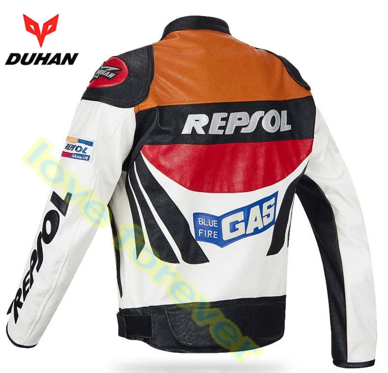 DUHAN moto GP moto rcycle REPSOL гоночная кожаная куртка VS02 оранжевый синий M L XL XXL 3XL хорошая кожа pu Сделано высокое качество Топ serv