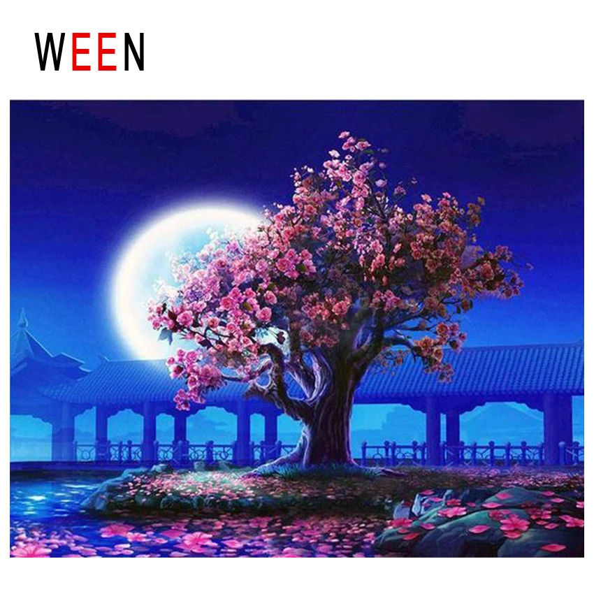 WEEN Moon Garden Diy картина по номерам абстрактный цветок Дерево картина маслом на холсте ночной Куадрос Decoracion акриловая настенная живопись