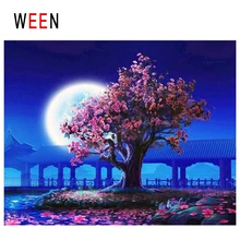 WEEN Moon Garden Diy картина по номерам абстрактный цветок Дерево картина маслом на холсте ночной Куадрос Decoracion акриловая настенная живопись