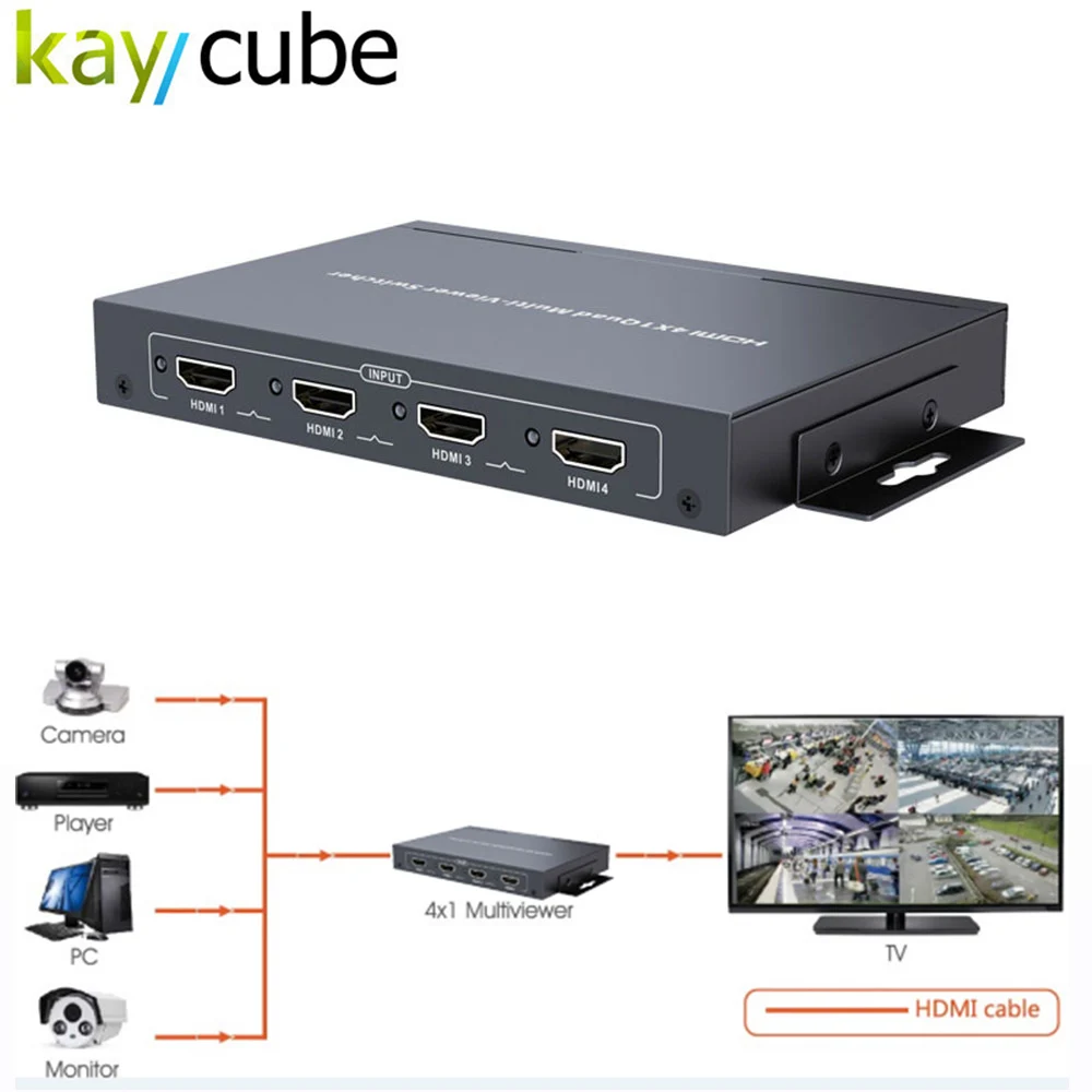 Kaycube HDMI 4x1 Quad Multiviewer Switcher Simultaneously 1080P 60Hz