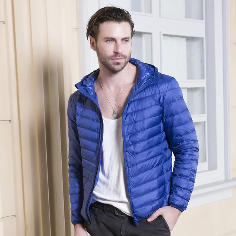 Men Hooded Ultra Light Down Jackets Man Winter Autumn Down Coat 90