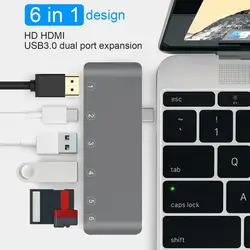 Тип-C USB3.0 концентратора Тип-C до 4 К * 2 К HDMI Card Reader Hub Поддержка безопасности цифровой карты PD зарядки адаптер для MacBook Pro