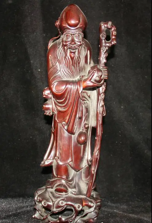 

Details about 14" China Huanghuali Wood Stand Peach Shou God Longevity Crutch Statue Sculpture