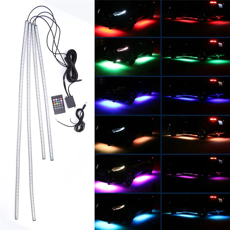 Мода 4 шт = 1 набор атмосферная лампа RGB LED под автомобильную трубу полоса нижняя