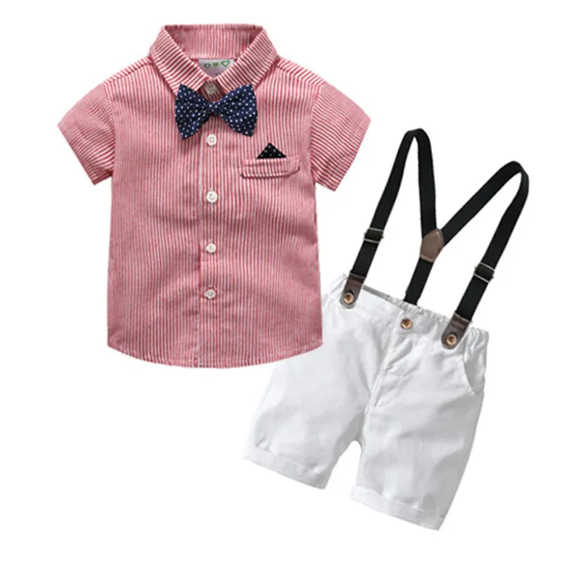 

Boys Kids Sets Gentlemen Shirt+Bow-tie+Suspenders Shorts Suit Children's Cotton Clothes Baby Boy Clothing Short Sleeve Shirt