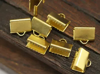 

100 Raw Brass Ribbon Crimp Ends with Loop, Findings (6 x 9 mm) brs 535