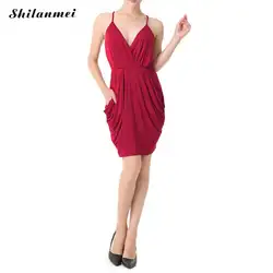 Модное платье Для женщин сексуальный v-образный вырез Красного цвета Мини-платья Спагетти ремень элегантное платье одежда OL знаменитости