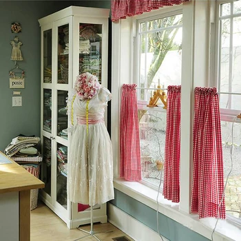 

Free shipping Elegant plaid cotton lace pastoral short curtain kitchen curtains for living room bedroom drapes 130*60cm