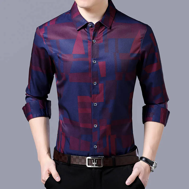 Новые модные роскошные Для мужчин одежда свободные Для мужчин рубашка с длинными рукавами Для мужчин хлопок печатных Повседневное Для мужчин деловые рубашки в повседневном стиле 5XL 6XL 7XL - Цвет: wine red shirts