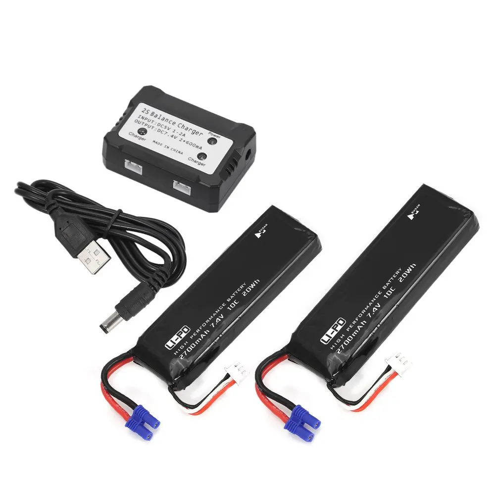 

2pcs 7.4V 2700mAh 10C Li-po RC Battery with 2 in 1 Balance Charger Spare Parts for Hubsan H501S H501M H501A H501C RC Quadcopter